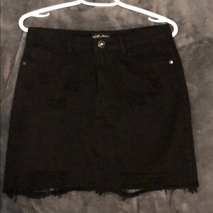 Black ripped jean mini skirt